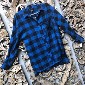 TROUVE Black and Blue Buffalo Plaid Long Shirt